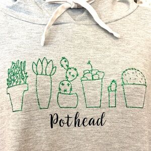 Buffalo David Bitton Super Soft Gray Pothead Hoodie Green Glitter Graphic Size L